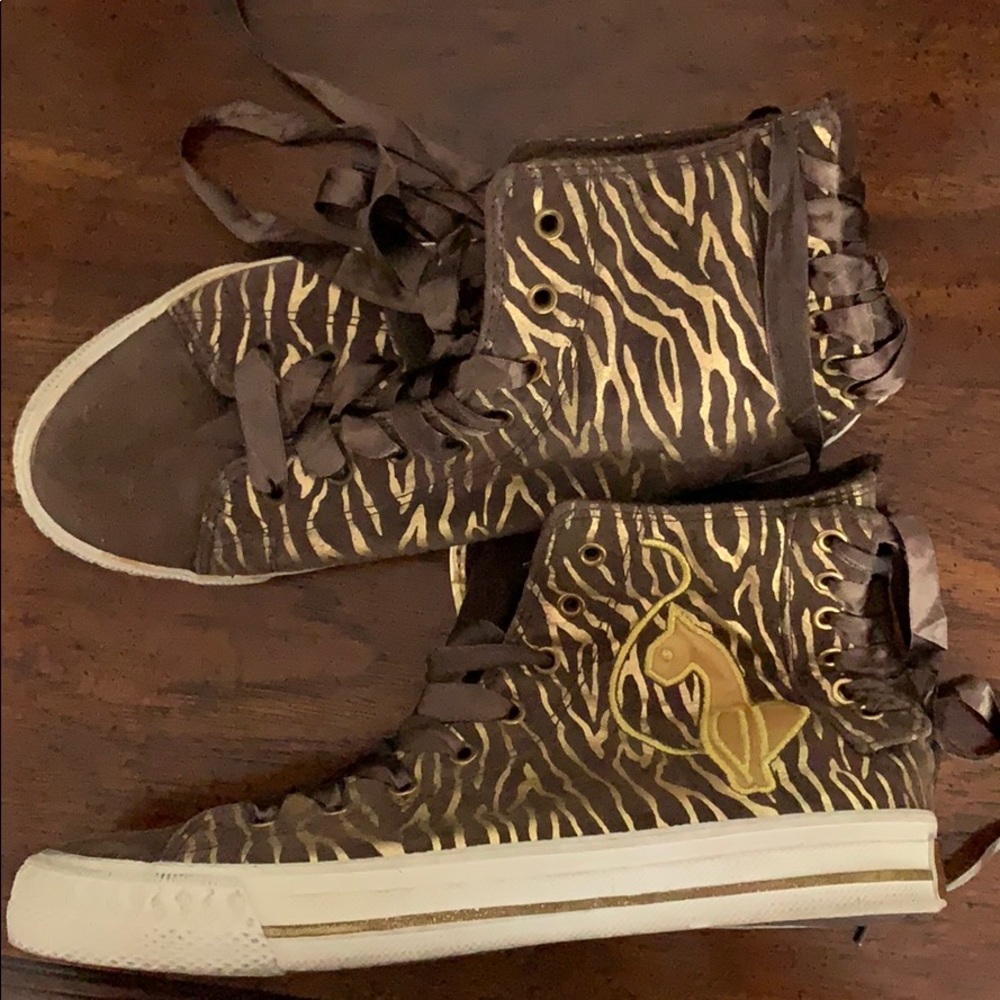 Brown and Gold Zebra Baby Phat High Top Sneakers